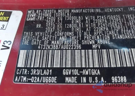 2010 Toyota Venza Base V6 из США, поврежденный, VIN 4T3ZK3BB7AU022396